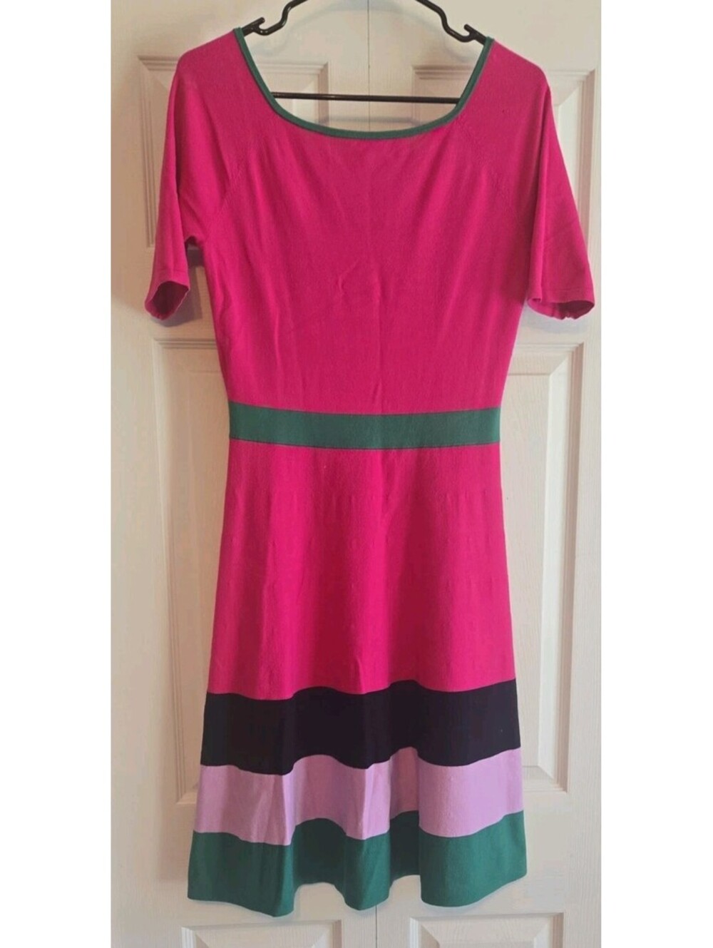 *read* Boden Striped magenta Fit & Flare Preppy Midi Dress Sz 8 US